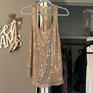 Beautiful Tan Sequin M Holiday Shirt